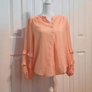 Kaari Blue Peach Ruffle Sleeve Blouse Sz S